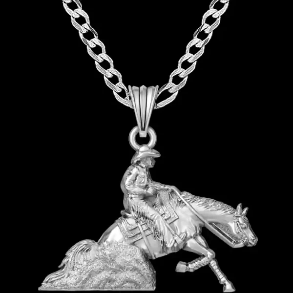 Our Reining Horse Man Pendant crafted in Solid Sterling Silver are the perfect luxurious gift and a bold eye-catching addition to any wardrobe.